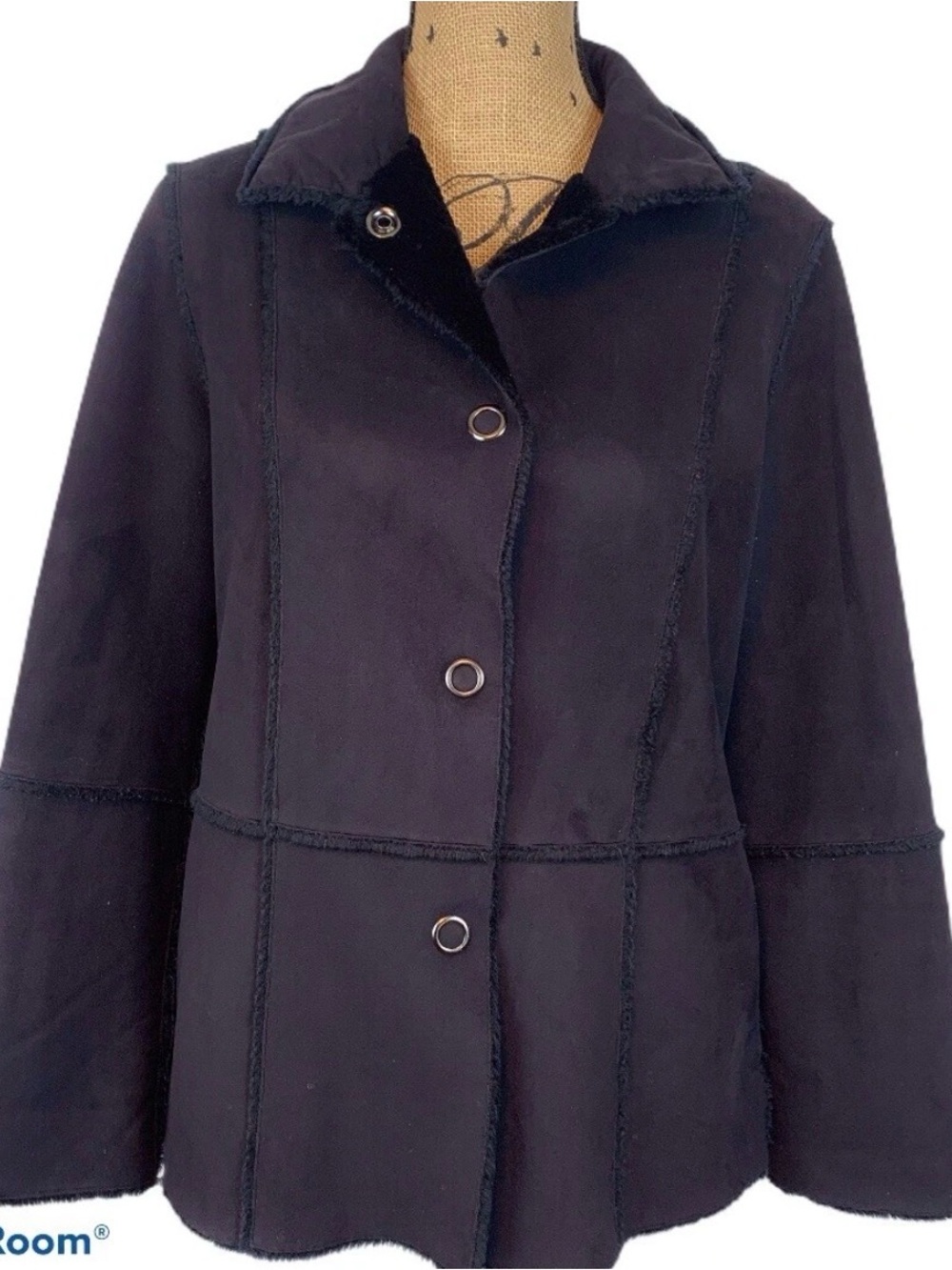 Vintage Sanyo NY Black Faux Suede Sherpa Fleece Lined Jacket S